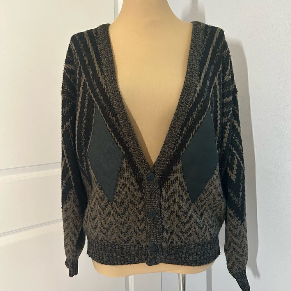 MTO International Genuine Leather Brown Long Sleeve Button Up Cardigan
